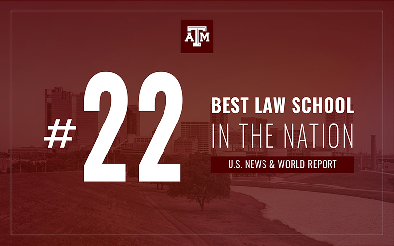 Texas A&M Law School ranked #22 best law school in the nation by U.S. News & World Report.